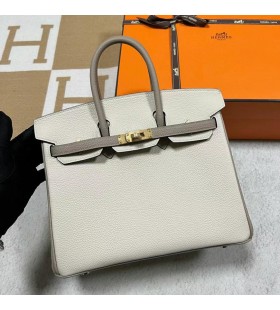Birkin Togo Ck10 Craie white & Ck81 Gris Gold-Hardware-25cm Mghw Volle Handgemachte