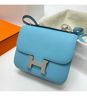 Constance Epsom 7N Candy Blau Silber Hardware Phw 18cm Volle Handgemachte