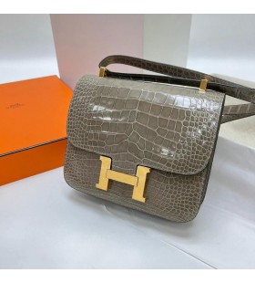 Konstanz shiny alligator-Krokodil-Ck81 Griss Gold Hardware Ghw 24 cm Volle Handgemachte