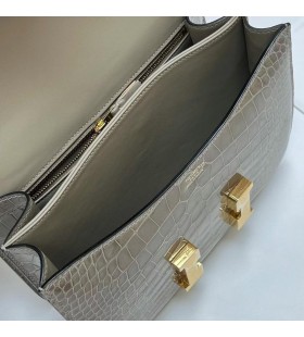 Konstanz shiny alligator-Krokodil-Ck81 Griss Gold Hardware Ghw 24 cm Volle Handgemachte