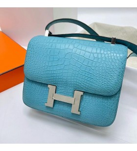 Constance Matte alligator-Krokodil-3z Candy blau Silber Hardware Phw 24cm Volle Handgemachte