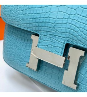 Constance Matte alligator-Krokodil-3z Candy blau Silber Hardware Phw 24cm Volle Handgemachte