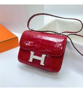 Konstanz shiny alligator-Krokodil-Ck53 Tief rot Silber Hardware Phw 24cm Volle Handgemachte