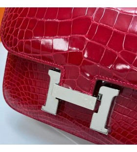 Konstanz shiny alligator-Krokodil-Ck53 Tief rot Silber Hardware Phw 24cm Volle Handgemachte