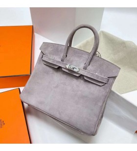 Birkin Suede-Leder-Grau-Silber-Hardware Phw 25cm Volle Handgemachte