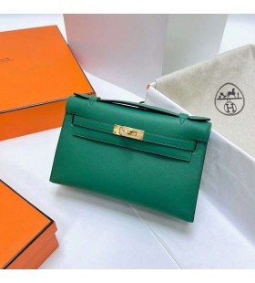 Mini Kelly Pochette Swift U4 Samt grün Gold-Hardware Ghw 22cm Volle Handgemachte