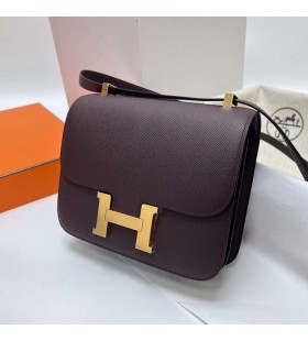 Constance Epsom 0G-Dark purple red Gold Hardware Ghw 24 cm Volle Handgemachte