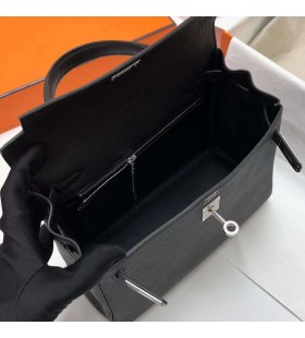 Kelly Togo Ck89 Schwarz Silber Hardware Phw 25cm Volle Handgemachte