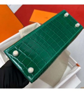 Kelly Shiny Alligator-Krokodil-6Q-jade-green-Gold-Hardware-Ghw 25cm Volle Handgemachte