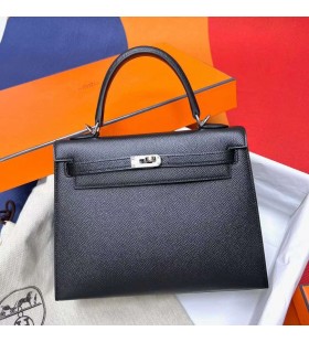 Kelly Epsom Ck89 Schwarz Silber Hardware Phw 25cm Volle Handgemachte