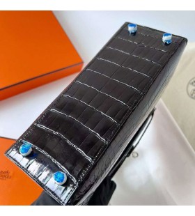 Kelly glänzende nilo crocodile ck89 Schwarz Silber Hardware Phw 25cm Volle Handgemachte