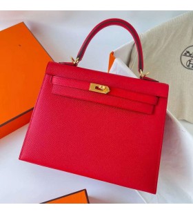 Kelly Epsom Q5 Helle Rot Gold Hardware Ghw 25cm Volle Handgemachte