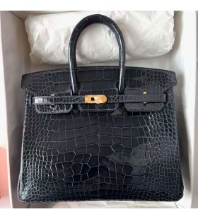Birkin Shiny Alligator Krokodil ck76 Deep Blue Gold Hardware Ghw 25cm Volle Handgemachte