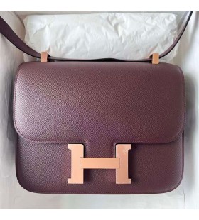 Constance Epsom 0D Rötlich Braun Rose Gold Hardware RGhw 24cm Volle Handgemachte