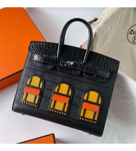 Birkin Epsom & Crocodile schwarz Schwarz Schnalle 20cm Volle Handgemachte
