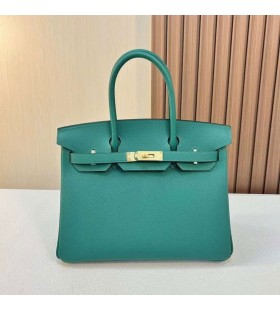 Taschen Birkin Epsom Z6 Malachit grün Gold-Hardware-30cm Volle Handgemachte Ghw