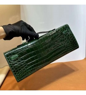 Taschen Kelly cut shiny nilo crocodile Ck67 Deep Green Gold Hardware 31cm Voll Handgemachte Ghw