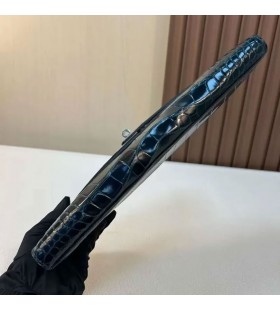 Taschen Kelly cut shiny alligator-Krokodil-1P dunkelblau-Silber-Hardware-31cm Voll Handgemachte Phw