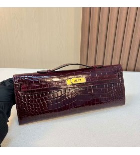 Taschen Kelly cut shiny Porosus verglichen F5 Bräunlich rot Gold Hardware 31cm Voll Handgemachte Ghw
