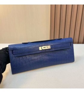 Taschen Kelly die schneiden Matte nilo crocodile 7T Hellen Blau Silber Hardware-31cm Voll Handgemachte Phw