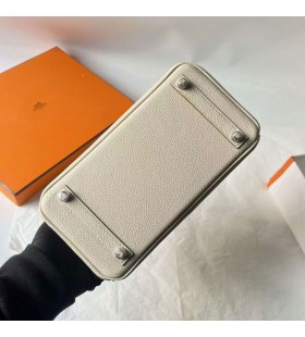 Birkin Touch Togo & Matte Alligator 8L Eis-Wei&Atilde;-Silber-Hardware-25cm Volle Handgemachte Phw