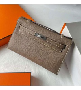 Kelly Pochette Epsom Ck18 Etoupe Grau Silber Hardware-22cm Voller Handgemachte Phw