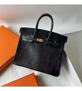 Taschen Brikin Lizard Ck89 Schwarz-Gold-Hardware-25cm Volle Handgemachte Ghw