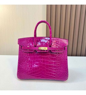 Birkin Shiny Alligator J5 Deep Rose Pink-Gold-Hardware-25cm Volle Handgemachte Ghw