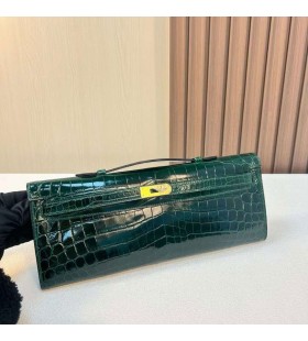 Kelly cut shiny nilo crocodile Ck67 Deep Green Gold Hardware 31cm Voll Handgemachte Ghw