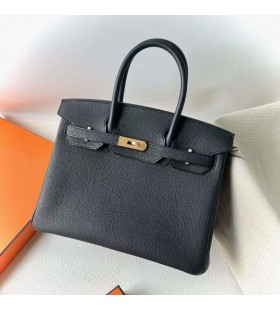 Taschen Birkin Togo Ck89 Schwarz-Gold-Hardware-30cm Volle Handgemachte Ghw