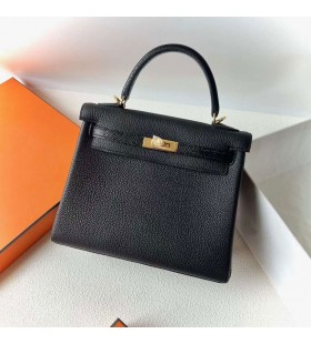 Kelly Berühren Togo & Shiny Lizard Ck89 Schwarz-Gold-Hardware-25cm Volle Handgemachte Ghw