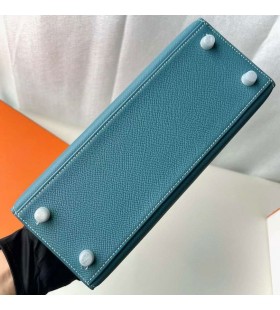Kelly Epsom D2 Neuen denim-blau-Silber-Hardware-25cm Volle Handgemachte Phw