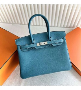 Birkin Togo Ck75 Denim blau Silber Hardware-30cm Volle Handgemachte Phw