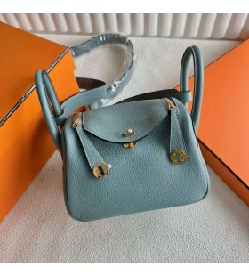 Mini-Lindy Clemence 7G Dark cyan Gold Hardware 19cm Voll Handgemachte Ghw