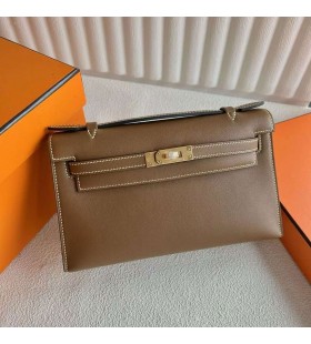 Mini Kelly Pochette Swift D0 Kastanie brown & 9R Lemon yellow Gold Hardware 25cm Volle Handgemachte Ghw