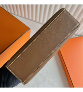 Mini Kelly Pochette Swift D0 Kastanie brown & 9R Lemon yellow Gold Hardware 25cm Volle Handgemachte Ghw