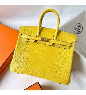 Birkin matte alligator Krokodil M9 Calendula gelb Gold Hardware 25cm Volle Handgemachte Ghw