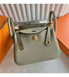 Taschen Mini Lindy Clemence Q1 Light Khaki Grün Gold-Hardware-19cm Voll Handgemachte Ghw