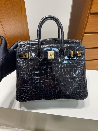 Birkin Porosus λαμπερά ck89 Noir Χρυσό Υλικό 25cm Πλήρες Χειροποίητο