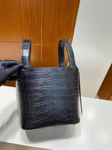 Picotin Ματ κροκόδειλος Ck89 Μαύρο Χρυσό Υλικό 18cm Πλήρες Χειροποίητο