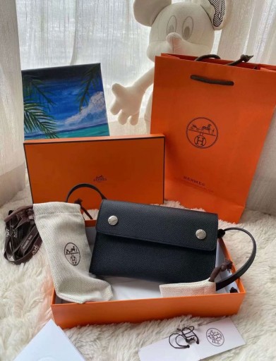 Hermesnap Πορτοφόλι Epsom CK89 Μαύρο Ασήμι Υλικού Πλήρες Χειροποίητο Phw