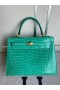 Kelly λαμπερά κροκοδείλια αλιγάτορα Ο6 emerald Χρυσό Υλικό GHW 25cm Πλήρες Χειροποίητο