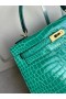 Kelly λαμπερά κροκοδείλια αλιγάτορα Ο6 emerald Χρυσό Υλικό GHW 25cm Πλήρες Χειροποίητο