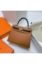 Kelly Hss Epsom Ck37 Golden Brown & Ck89 Μαύρο Χρυσό Υλικό Mghw 25cm Πλήρες Χειροποίητο