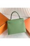 Kelly Epsom 3i Αβοκάντο πράσινο Ασημί Υλικό 25cm Πλήρες Χειροποίητο Phw