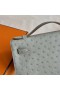 Μίνι Κέλι Pochette Στρουθοκαμήλου Ck80 Pearl γκρι Ασημί Υλικό 22cm Πλήρες Χειροποίητο Phw