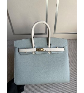 Birkin sellier epsom Ice μπλε & Κρεμώδες λευκό Χρυσό Υλικό 25cm Πλήρες Χειροποίητο