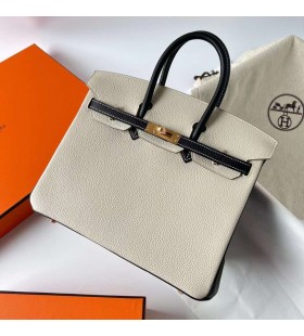 Birkin Togo Ck10 Κρεμώδες Λευκό & Ck89 Μαύρο Χρυσό Υλικό Bghw 25cm Πλήρες Χειροποίητο