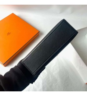 Kelly Pochette Swift Ck89 Μαύρο Ασημένιο Υλικό 22cm Πλήρες Χειροποίητο Phw