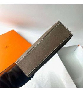 Kelly Pochette Swift Ck18 Etoupe Γκρι Ασημί Υλικό 22cm Πλήρες Χειροποίητο Phw